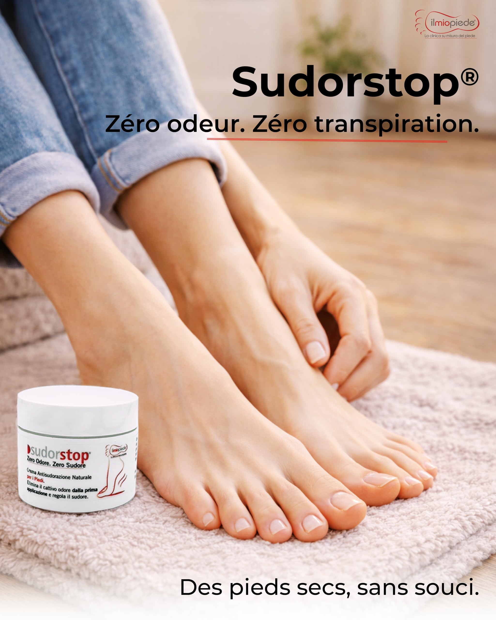Crème naturelle contre la transpiration et les odeurs de pieds | Format Pot de ml.50 | Résultats immédiats | Sudorstop est produit en Italie