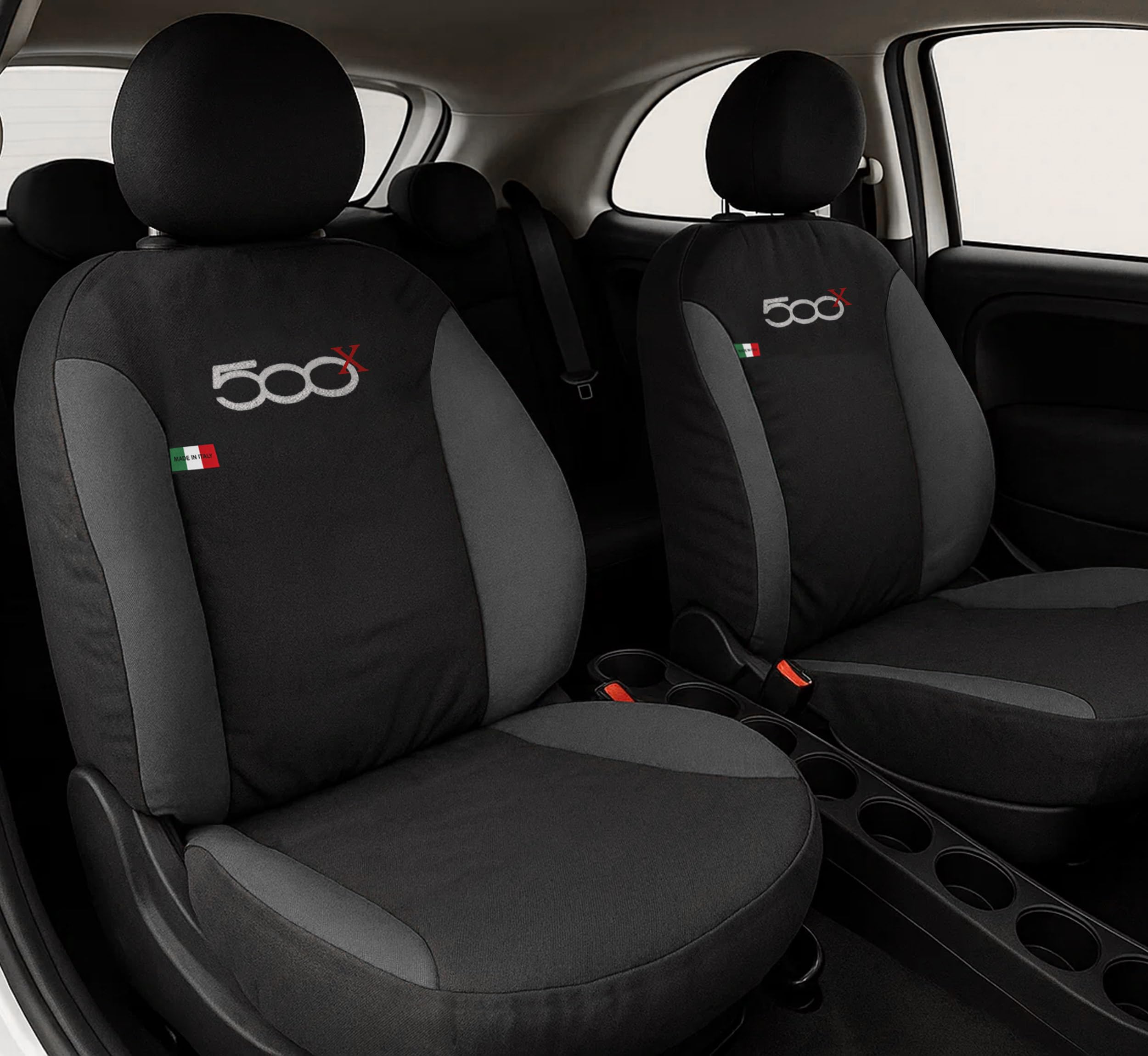 Auto Accessori Lupex - Housses pour siège Auto, compatibles Housses pour siège Auto pour 500x, Noir Gris Foncé, Made in Italy, pour sièges Avant et arrière, compatibles avec l'airbag
