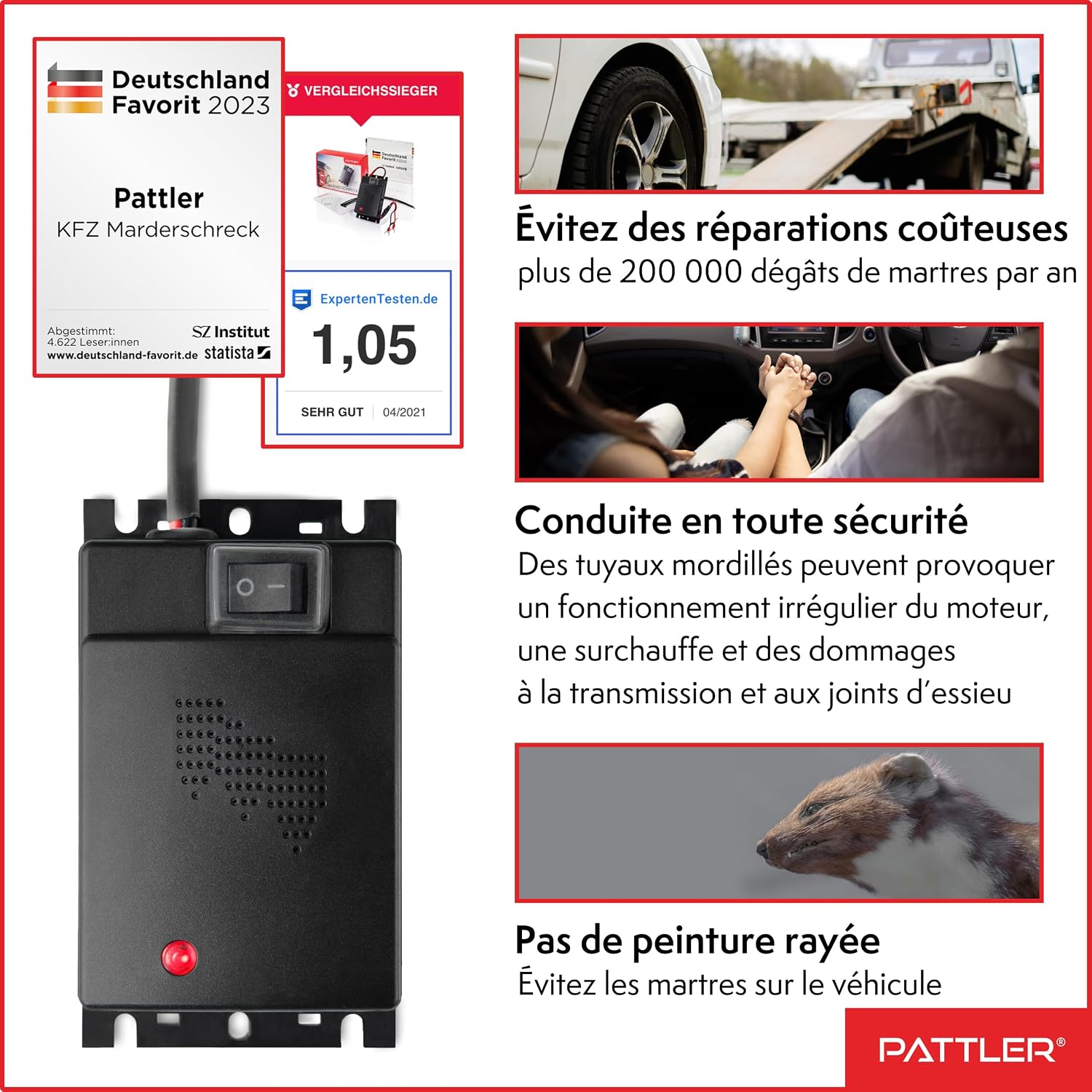 PATTLER Boîtier Anti Martre Voiture - Répulsif Ultrason Anti Fouine Voiture - Protection Efficace du Compartiment Moteur Installation Simple et Rapide Connexion 12V - 1 Unité — vue 3