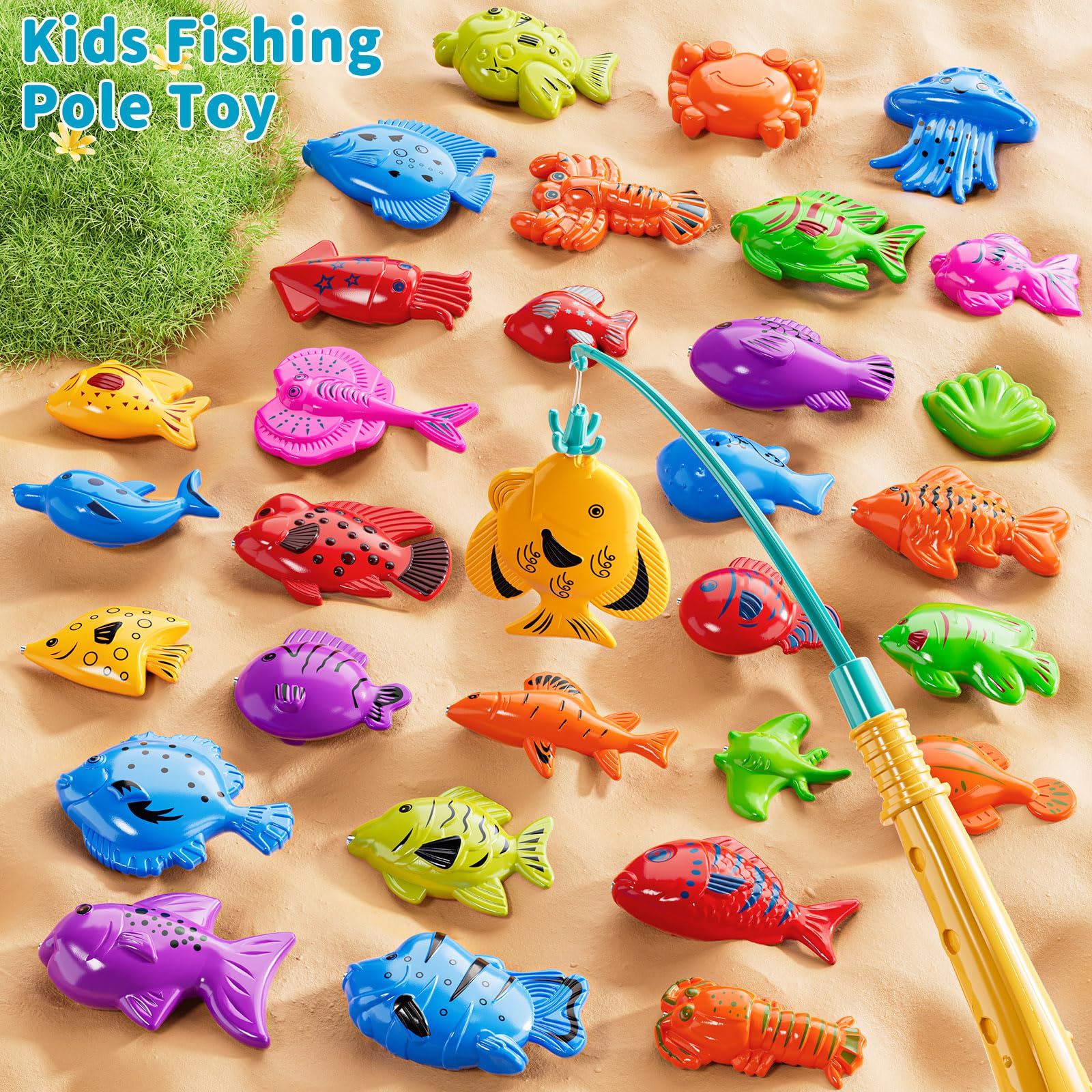 DULONIME Magnet Fishing Game for Kids 3-5 4-8, Fish Toys for Kids 3-5, Bathtub Floating Toy Fishing Pole and Rod Net - Image 3