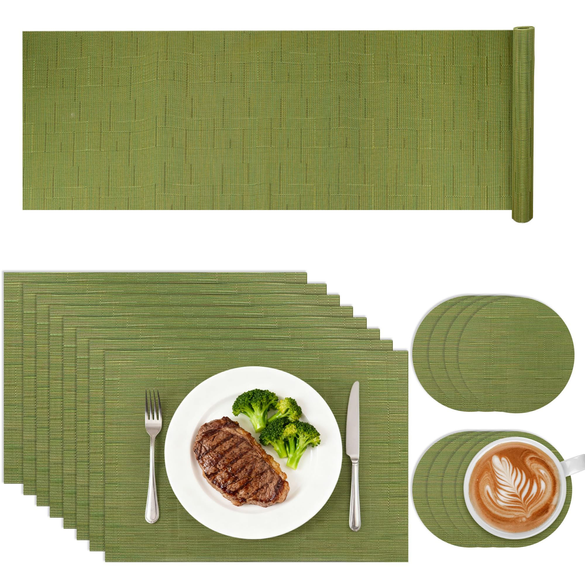 AZKEEGREY 17 Pcs Heat Resistant Green Placemats Table Mats Set, Anti Slip