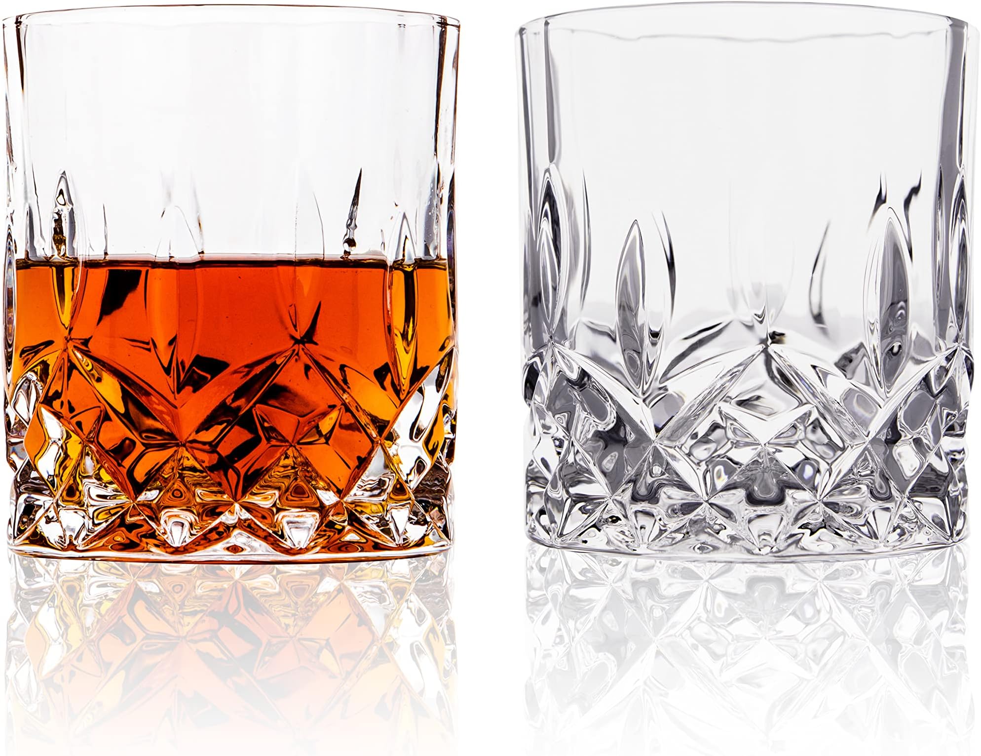Crystal Cut Old Fashioned Whiskey Glasses, Set of 2 With Weighted Base, Premium Gift Box, 10oz Lead-Free Crystal Glass Tumbler For Drinking Bourbon, Scotch, Cognac - Housewarming Gifts
