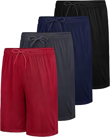 4 Pack Boys Athletic Shorts with Pockets Kids Basketball Youth Quick Dry Active Performance Sports Boys Shorts