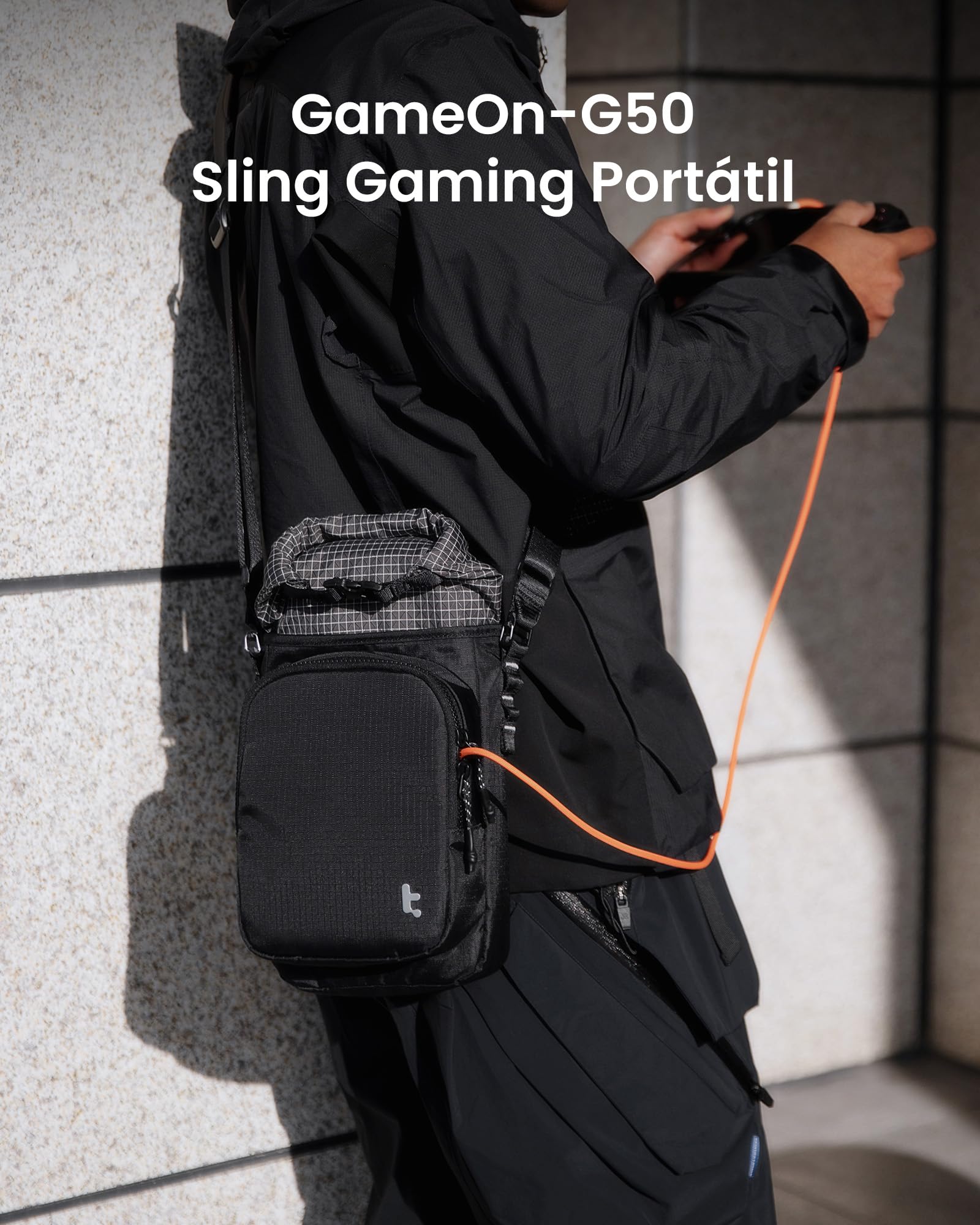 tomtoc Bandolera para Funda Slim de Consola de Juego Portátil, Bolsa Cruzada de Viaje para Steam Deck, ROG Xbox Ally X, Switch 2, PS Portal, Bolsa Roll-Top para Cable de Carga y Accesorios