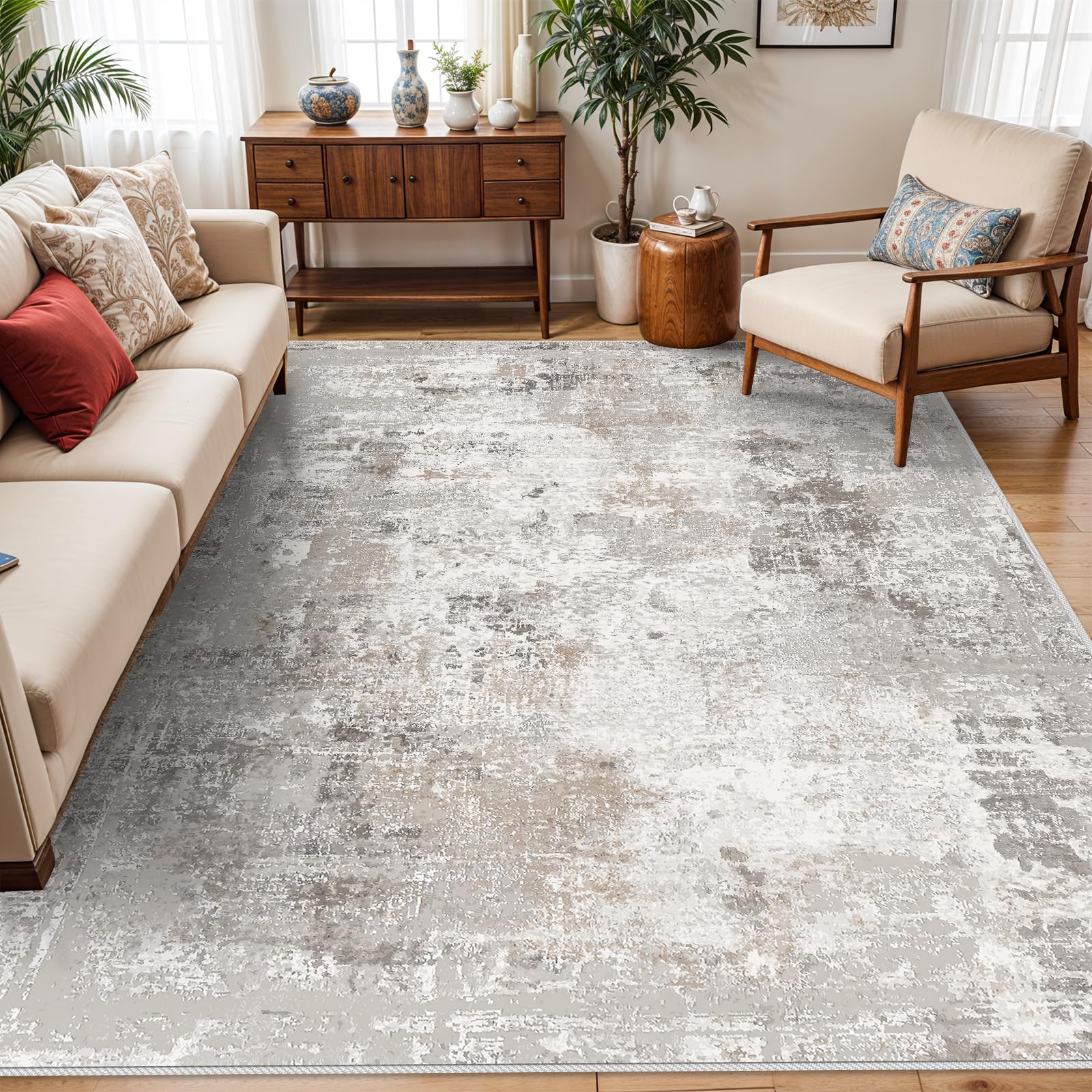 Washable 8x10 Area Rugs Large Rugs for Living Room Soft Faux Wool