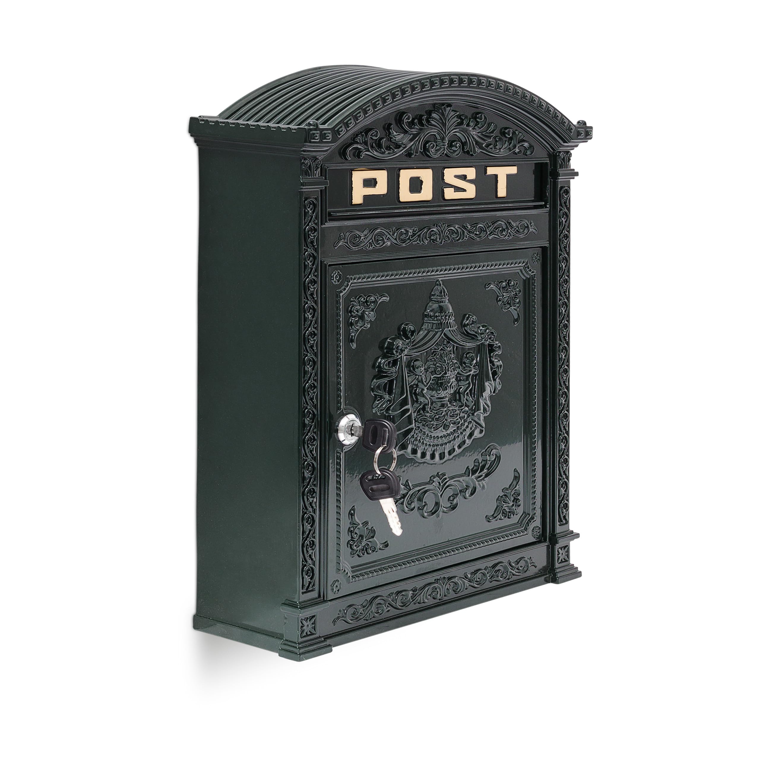 Relaxdays Cassetta delle Lettere, HLP: 44,5 x 31 x 9,5 cm, Design Antico con Scritta “POST”, Ampia Casella, Verde