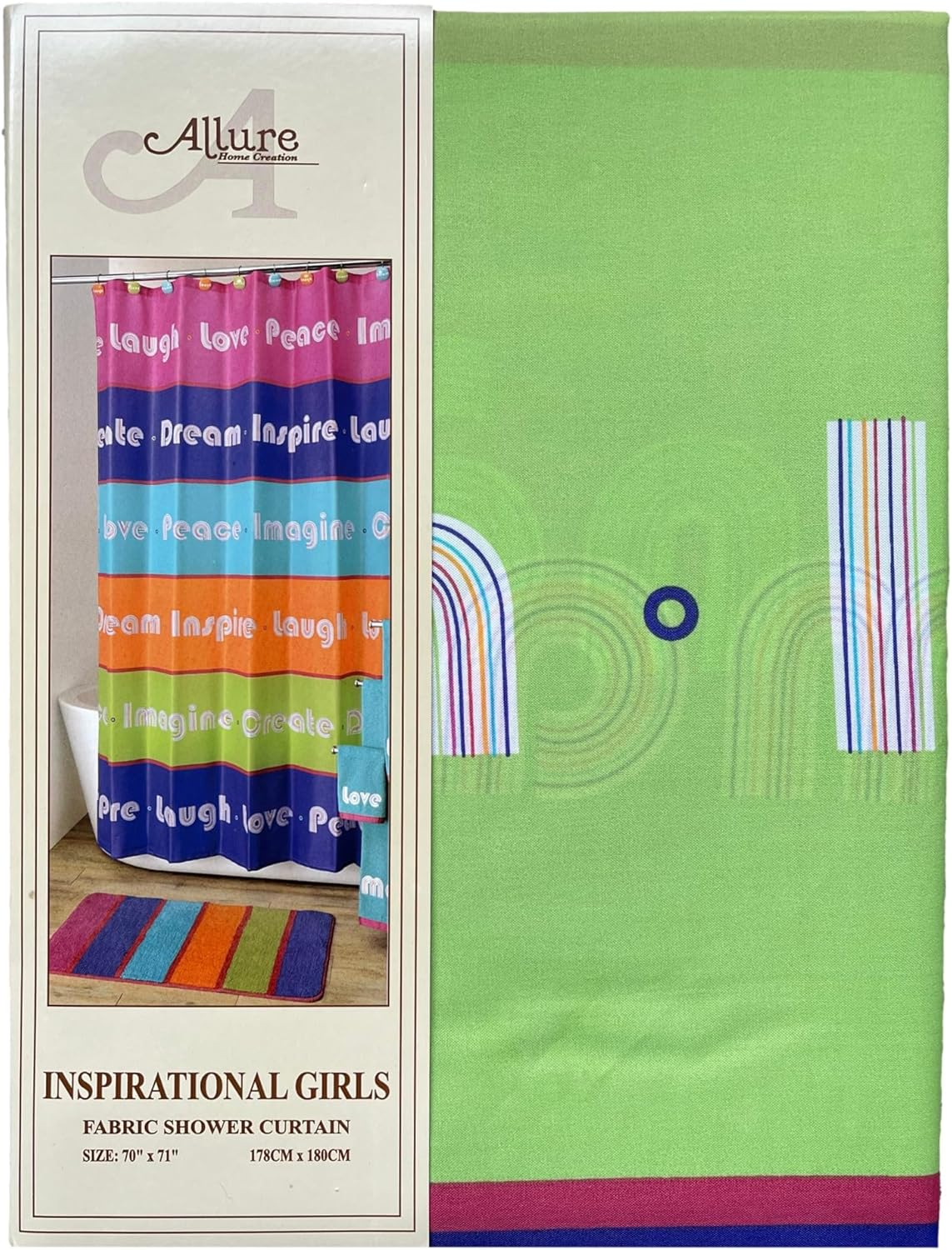Allure Inspirational Girls Fabric Shower Curtain, Colorful Sentiments Bath Decor