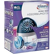 Ariasana Aero 360° kit assorbiumidità, deumidificatore ricaricabile non elettrico, assorbi umidità contro condensa e muffa, 1 dispositivo e 1 ricarica Tab lavanda da 450g