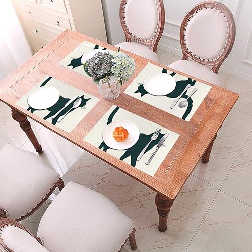Miniatura 4 de 6 PCS PVC Placemats Set Place Mats Happy Walking Cat Non-Slip Weave Place Mats 12" x 18" Farmhouse Table Mat Set for Family Dinners Wedding Parties