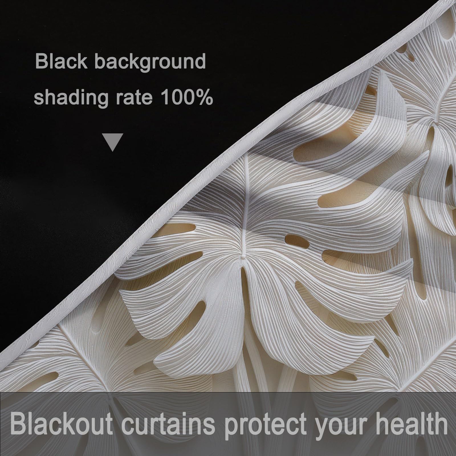 140 x 245 cm (2 paneles) cortina opaca Plantas Hojas de Monstera Textura Cortinas térmicas aislantes Anti UV, blanco opaco, decoración para el hogar, salón, dormitorio, ventana con ojales
