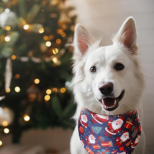 Miniatura 5 de Bandana de Navidad para perro, paquete de 2 unidades de bandana navideña para gatos, Papá Noel y baberos de copo de nieve, bufandas para perros