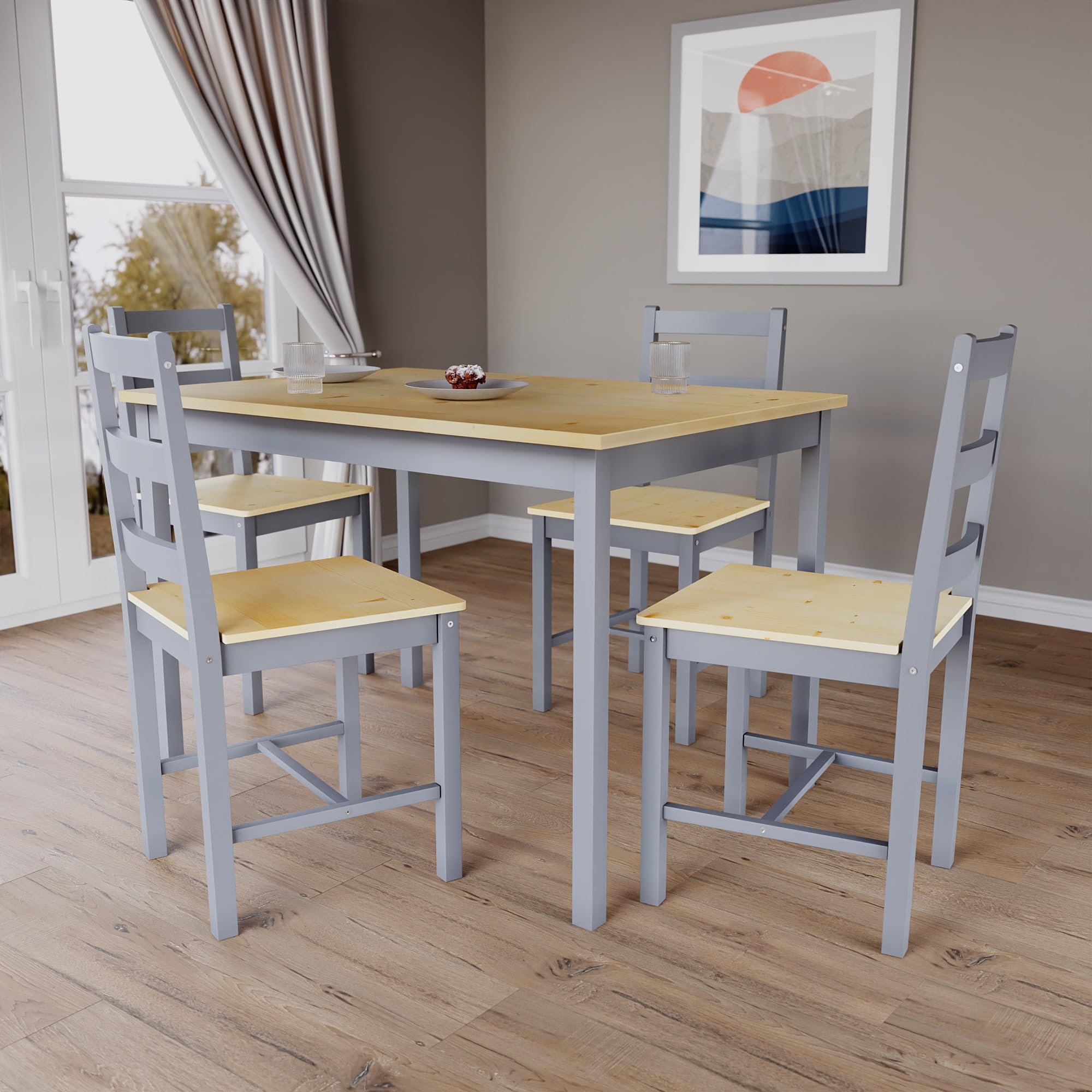 Vida Designs Set tavolo da pranzo e sedie Yorkshire mobili per la casa (grigio e pino, 4 posti)