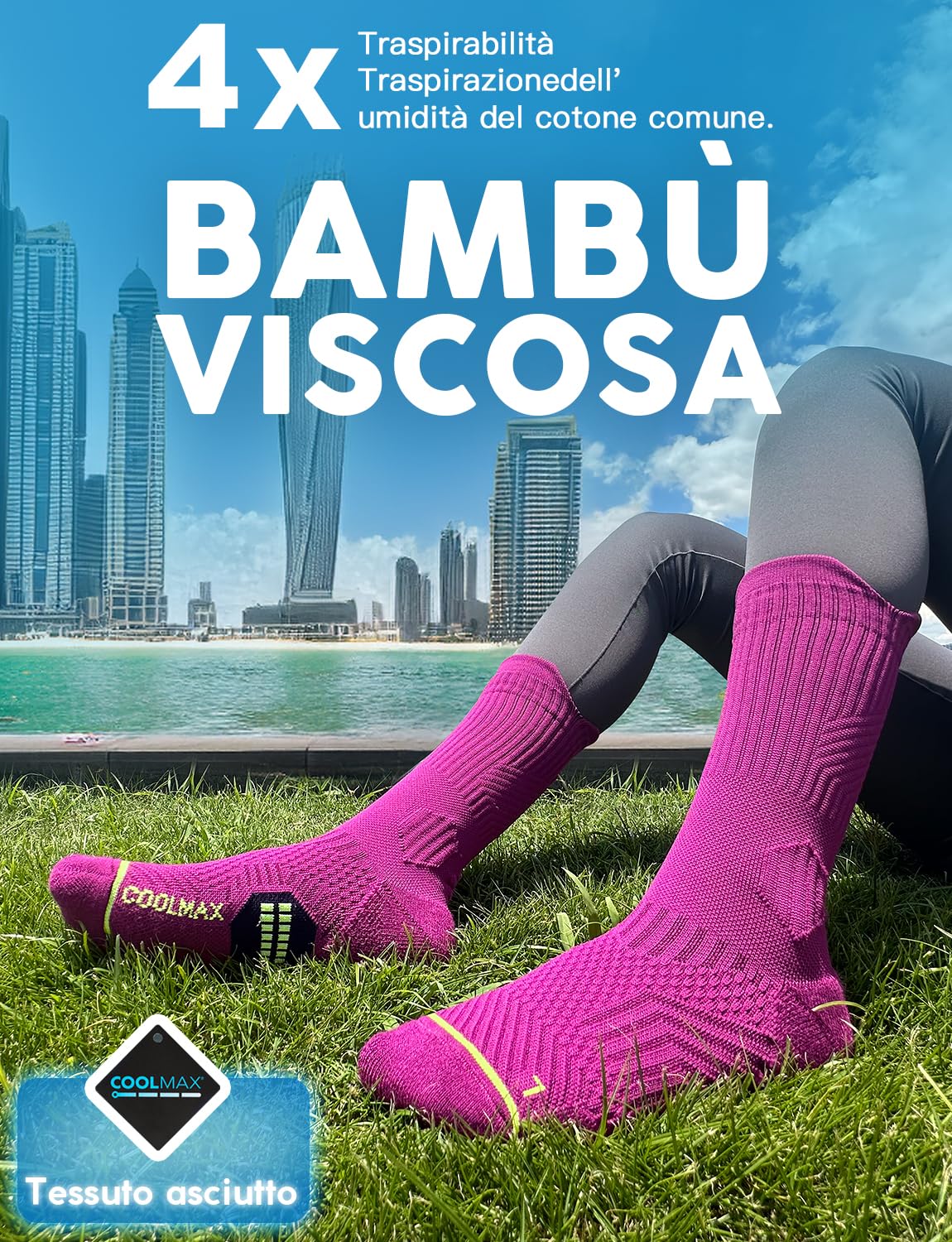 Juclise Coolmax - Calzini a compressione in viscosa di bambù, traspiranti, anti-vesciche, per escursionismo, sport