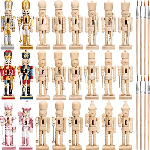 Yunsailing Juego de 56 figuras de cascanueces sin terminar de Navidad, incluye 24 marionetas de cascanueces de madera sin pintar, decoración de