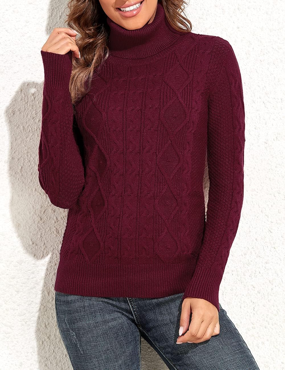 PrettyGuide Women's Turtleneck Sweater Long Sleeve Fisherman Cable Knit Pullover Sweater Tops - Image 4