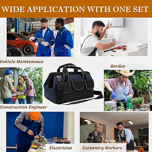 Miniatura 6 de BLIRITEL Bolsa de herramientas de 13 pulgadas para hombres con parte inferior dura impermeable, bolsa de herramientas de boca ancha resistente,