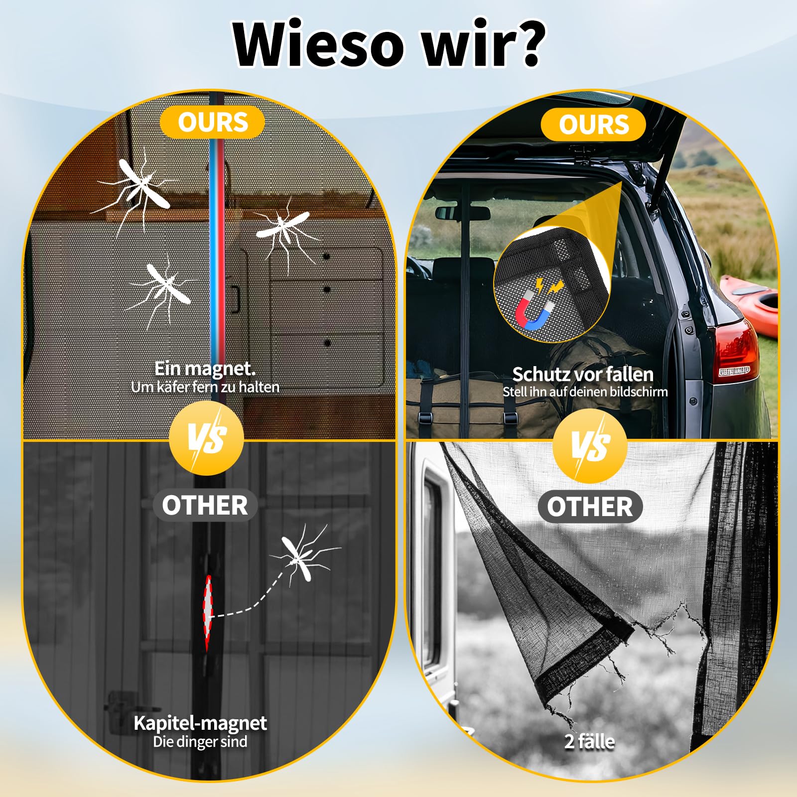 Moskitonetz Magnetisch kompatibel VW T5 T6 für Hintertür, Auto Fliegengitter & Insektennetz & Sonnenschutz, mit Mittelmagnetverschluss, VW T5 T6 Camping-Zubehör