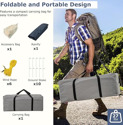 Miniatura 7 de Tangkula Tienda de campaña para 6/8/10 personas con porche, tienda de campaña familiar grande con 2 habitaciones, 2 puertas, 2 ventanas de malla,