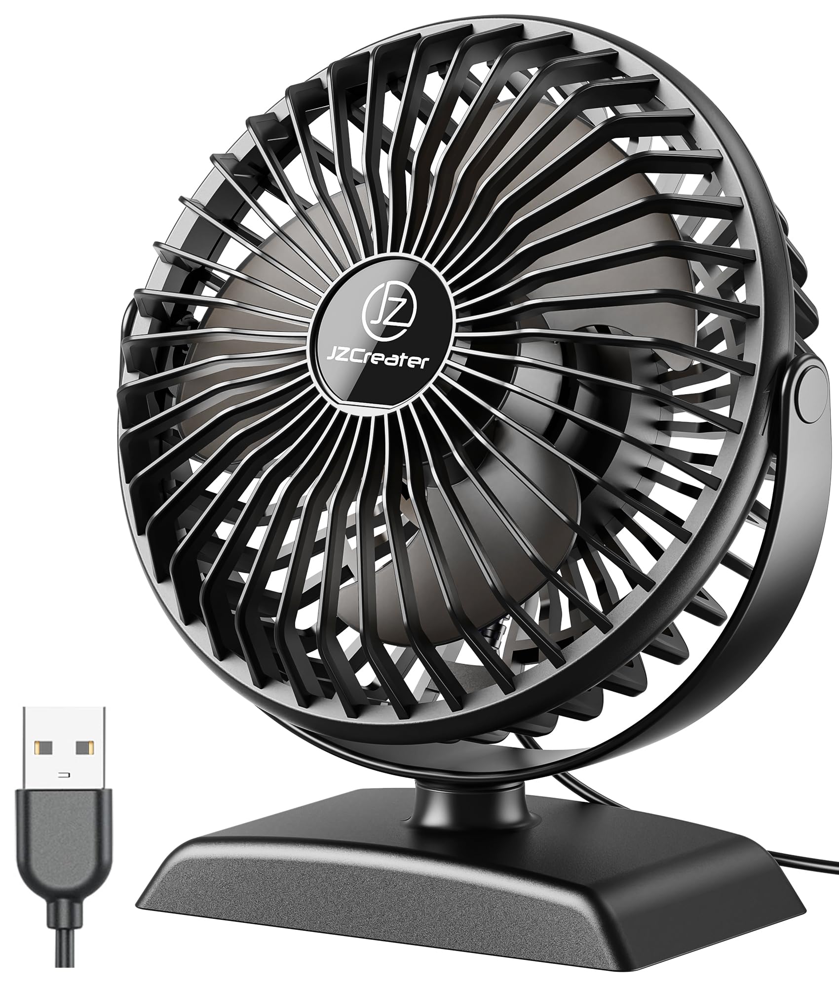JZCreater USB Desk Fan, USB Fan Mini, 360 Rotation Desktop Fans with 3 Speed, Table Personal Cooling Fan, Quiet Mini Desk Fan, USB Powered, Small Fans