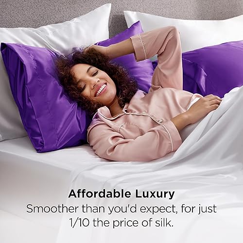 Vista 229 de Bedsure Juego de 2 fundas de almohada de satén tamaño King, fundas de almohada sedosas color verde azulado para cabello y piel con cierre de sobre