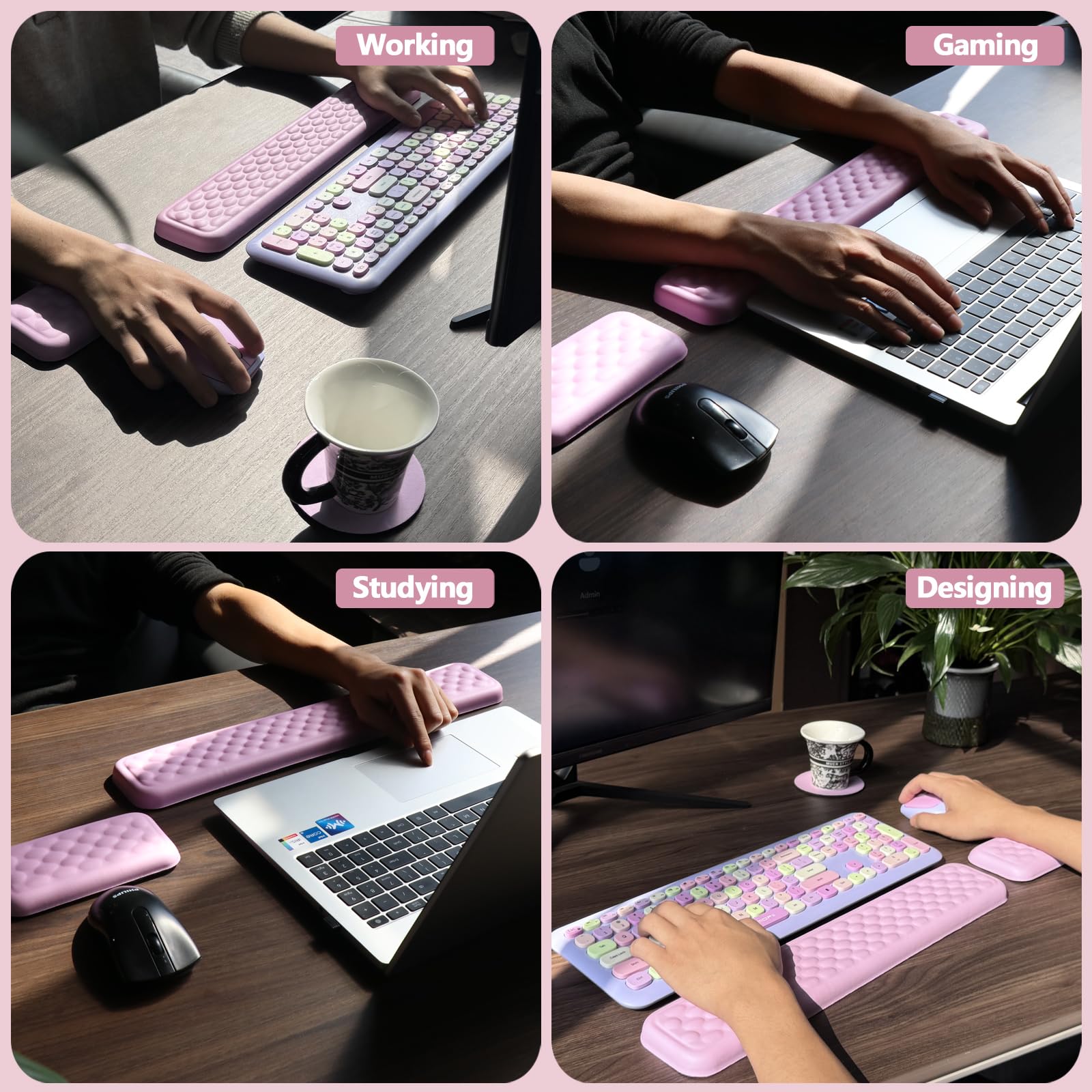 Ergonomische Handgelenkauflage für Tastatur und Maus, Computertastatur-Handgelenkauflage – weiches Memory-Schaum-Tastatur-Handgelenkauflage-Set, Schmerzlinderung für Laptop, Arbeiten, Tippen, Gaming,