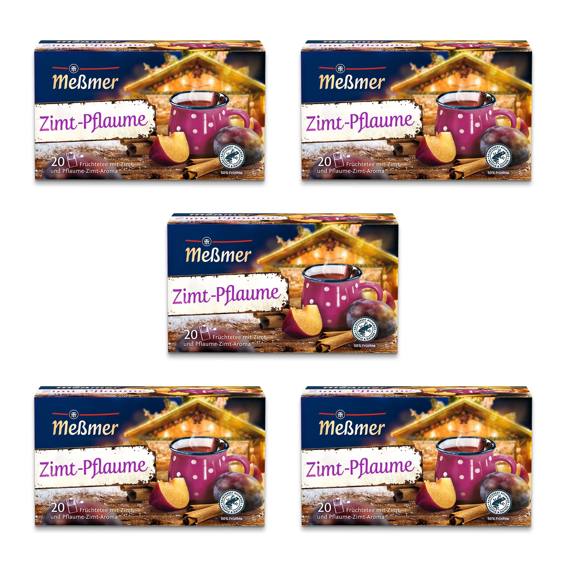 Meßmer Zimt Pflaume Früchtetee | 5x Vorteilspaket | 100 Teebeutel | fruchtig-würzig | vegan