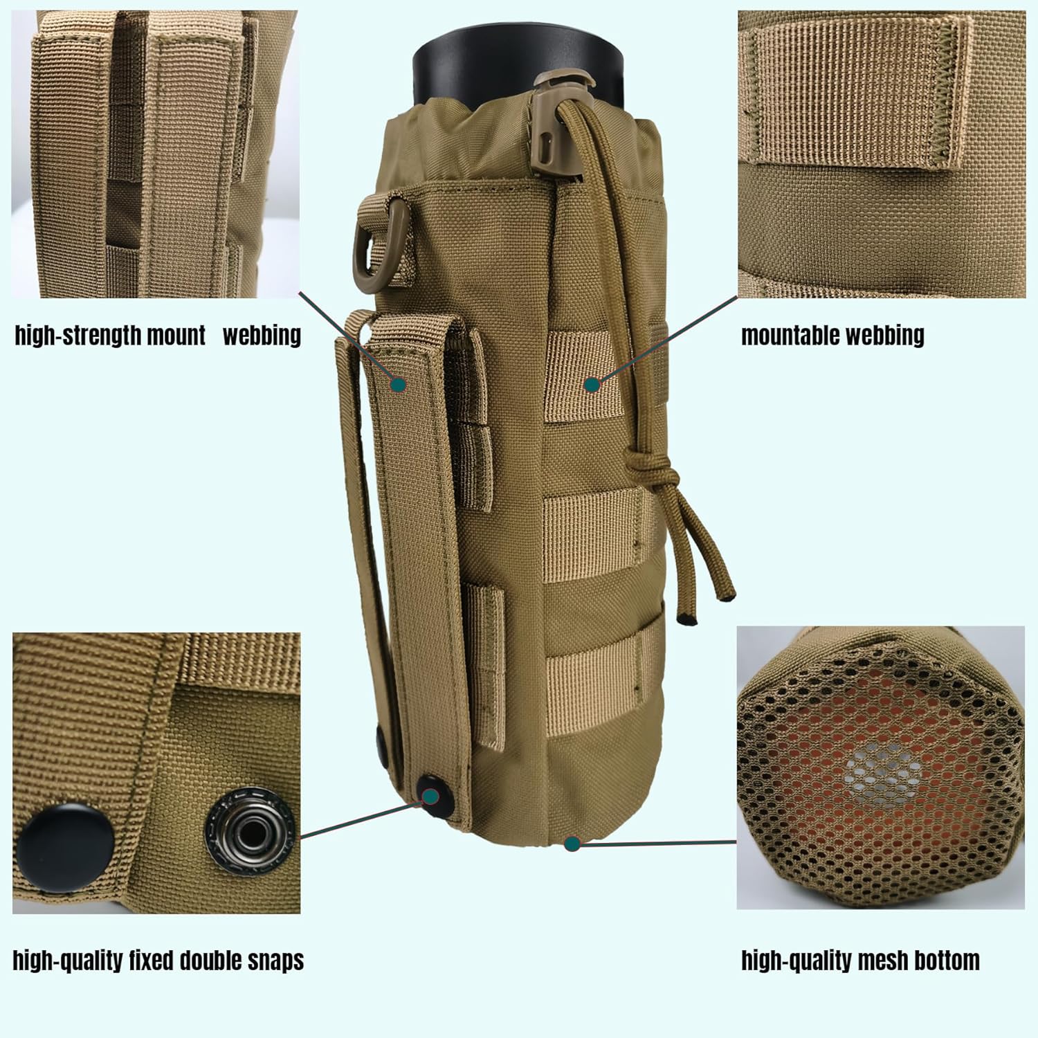 Porta Borraccia ZYEKIU - Regolabile, Per Zaino, Cintura, Bici, Outdoor, Escursionismo, Nero - Foto 8