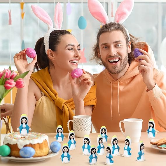 CroBlissful 100 Pack Little Virgin Mary Figurines Bulk Mini Easter Jesus Figures for Thanksgiving Day Easter Eggs Stuffers Sunday Baptism Gifts (Virgin Mary,Blue)