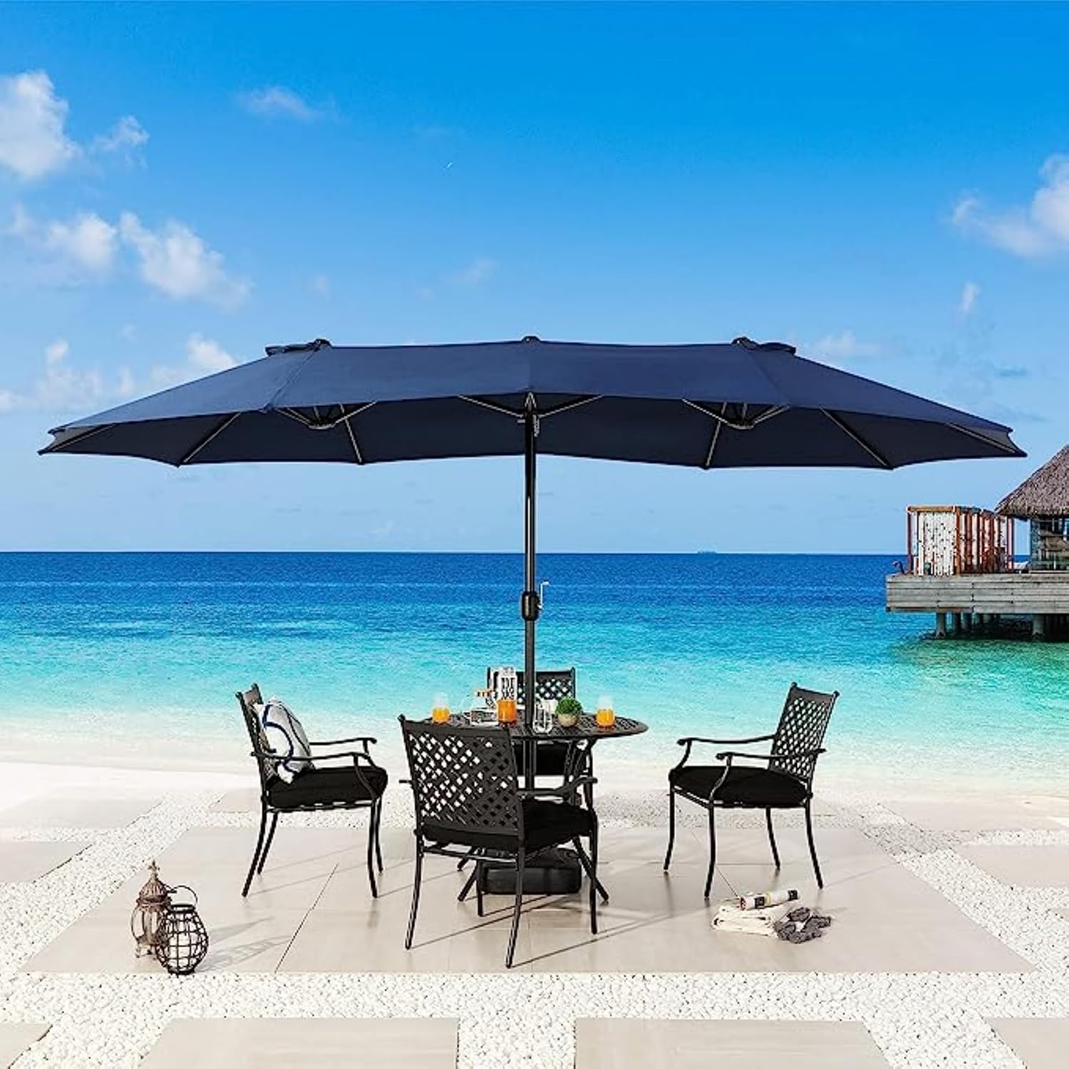 15FT Double-Sided Patio Umbrella – Large Outdoor Market Umbrella with Crank, UV Protection, Water-Resistant Fabric for Backyard, Garden, Pool (Base Not Included)