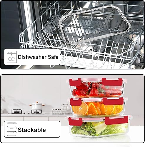 Miniatura 5 de VERONES Paquete de 10 recipientes de vidrio de 22 onzas para preparación de comidas, juego de recipientes herméticos de vidrio para el almuerzo con