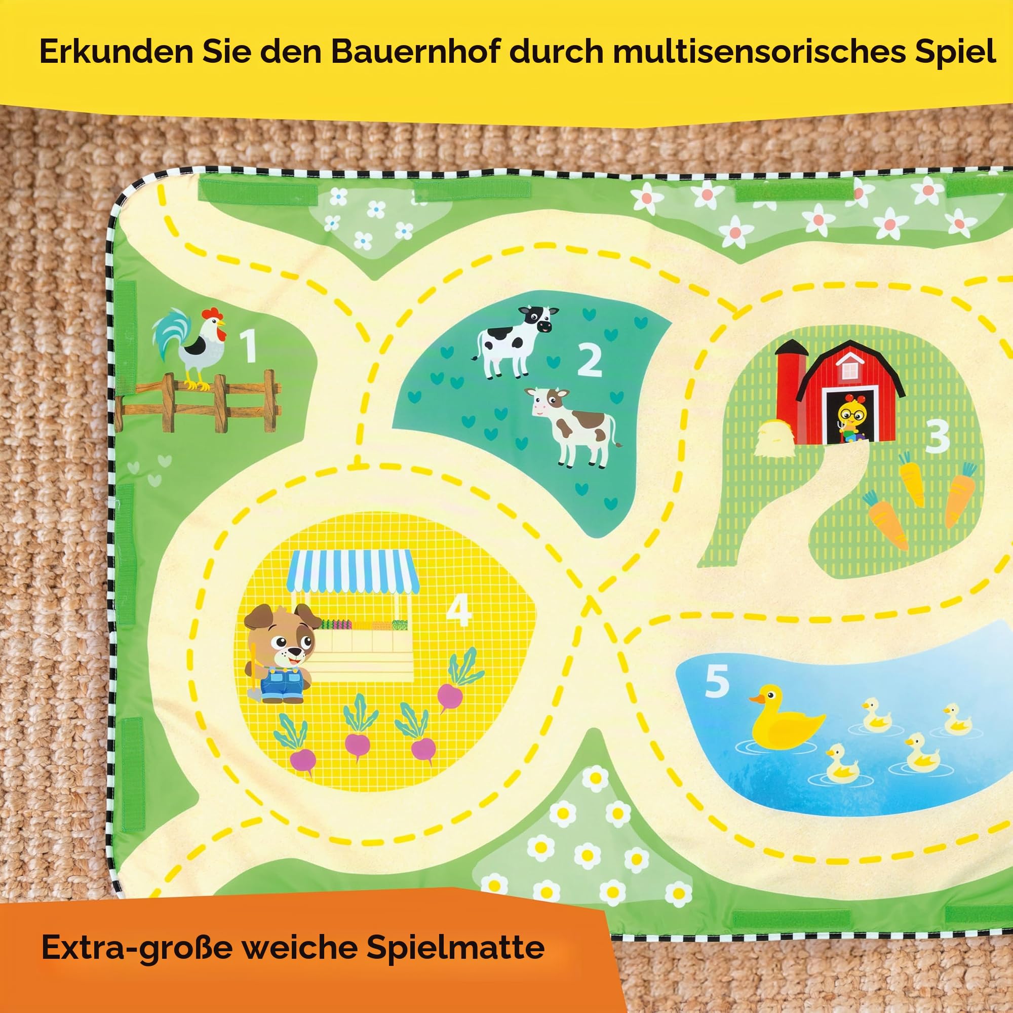 Baby Einstein Spielbogen Baby Spielmatte Farm Explorers, mit extra großer Spielmatte, Aktivitätsspielzeug mit Formensortierer, Alter: 0 Monate bis 4+ Jahre