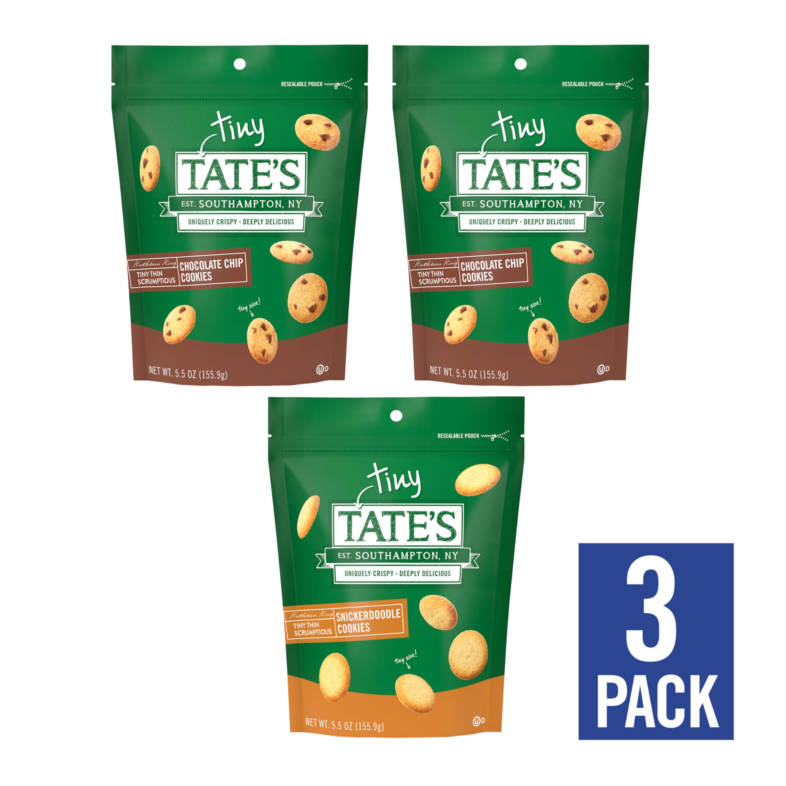 Tate's Bake Shop Tiny Tate - Juego de galletas con chispas de chocolate y Snickerdoodle (3-155 ml)