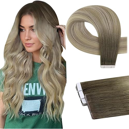 Full Shine Virgin Tape in Extensions Human Hair 18Inch Double Sided Tape in Hair Extensions Blonde and Brown Balayage Invisible Injection Hair Extensions Machine Remy Tape Hair 25Gram 10Pcs
