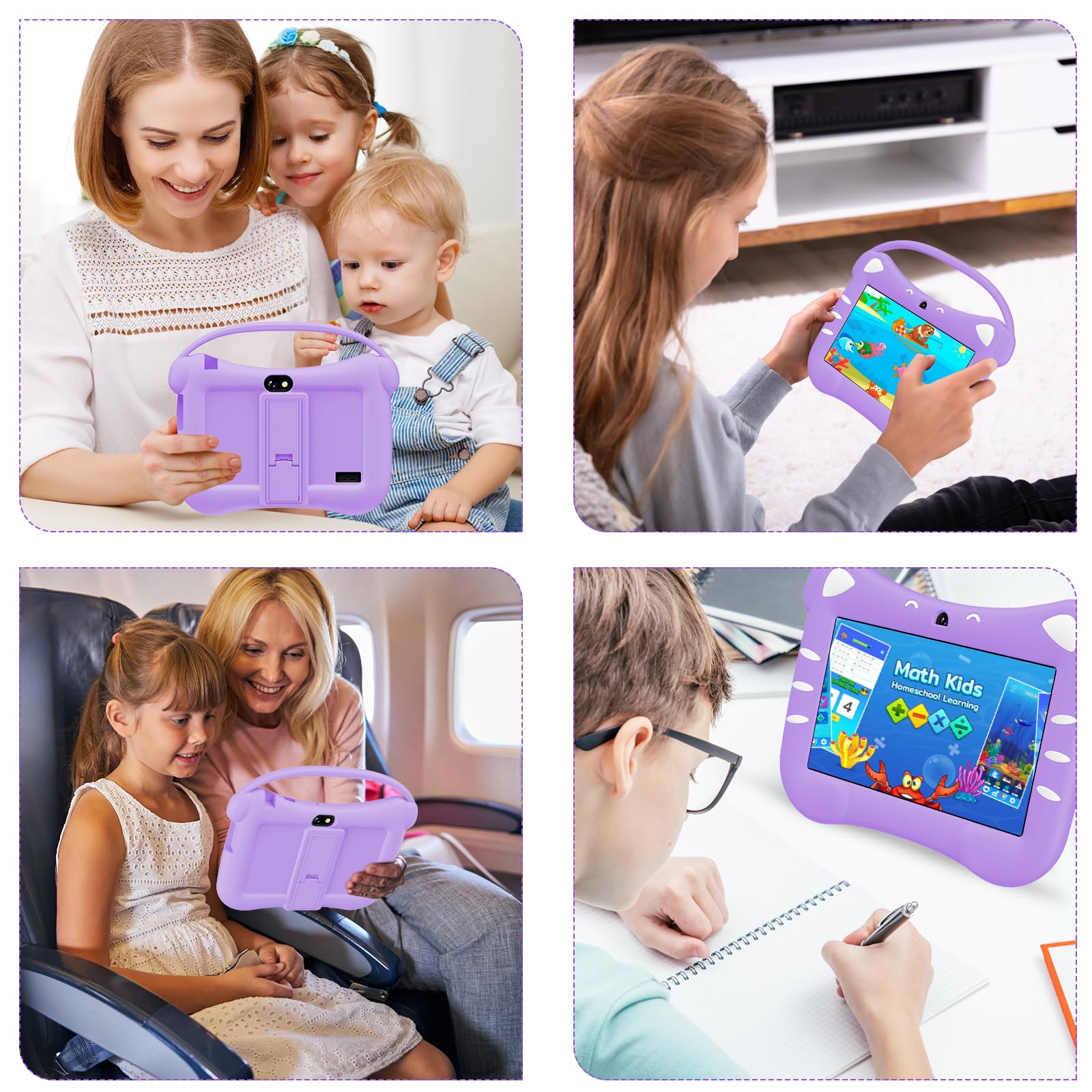 ascrecem Tablet para Niños 7 Pulgadas Android Tablet Infantil con WiFi Doble Cámara Bluetooth Control Parental 2GB RAM 32GB ROM Tableta Educativa 3 a 14 año (Morado)