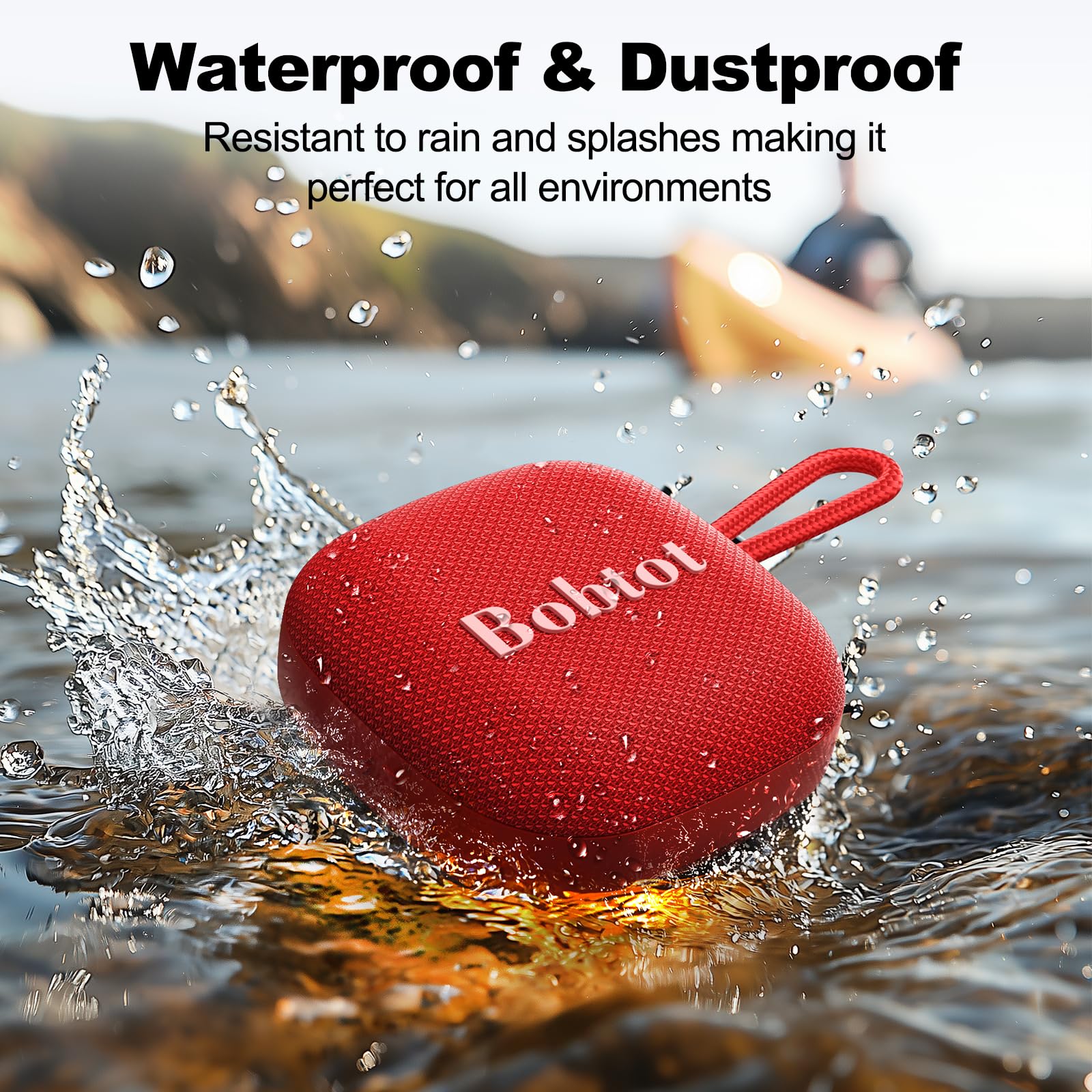 Bobtot Altoparlanti Bluetooth portatili wireless – IPX7 impermeabile altoparlante doccia con 16 ore di riproduzione, suono stereo forte, TWS, microfono integrato, dimensioni mini con cordino da