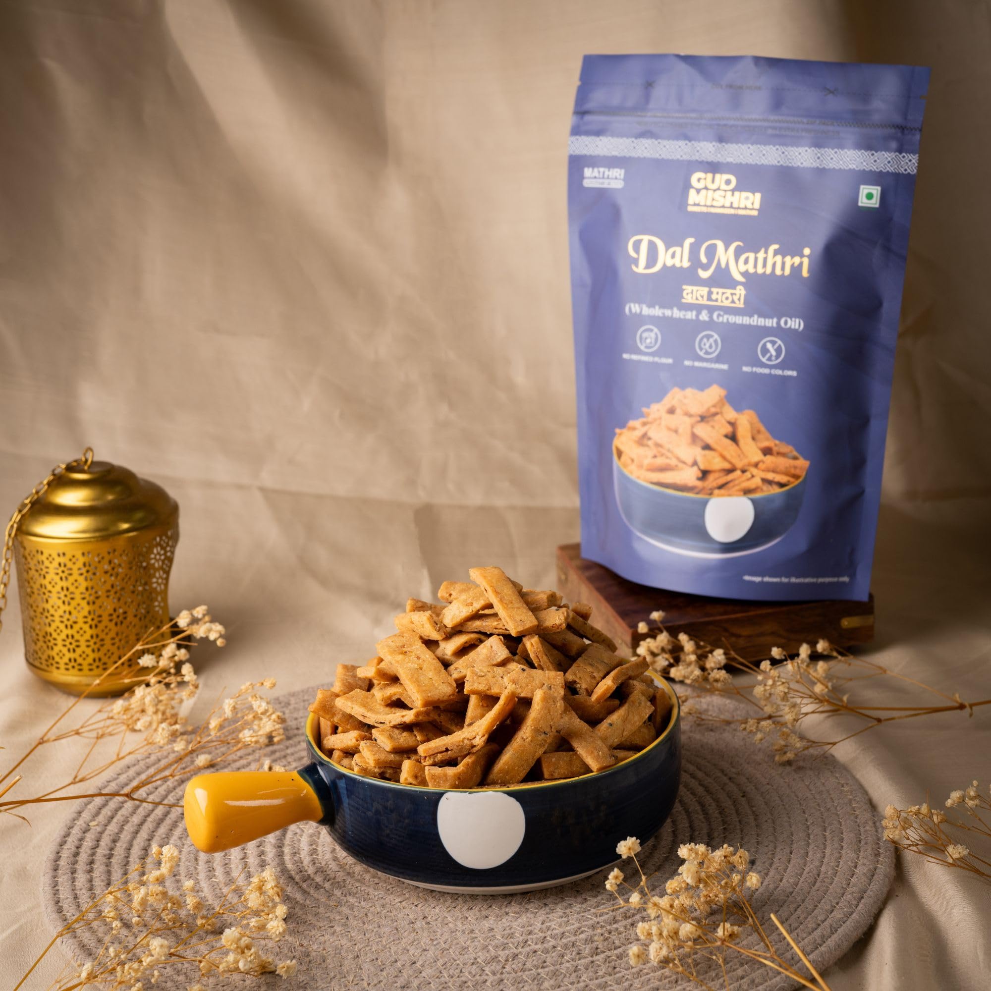 Gud Mishri Dal Aata Mathri 380 Gm | Whole Wheat Crispy Mathri Snack | Made in Groundnut Oil | No Refined Flour, No Margarine & No Food Colors | Traditional Indian Tea-Time Namkeen | Crunchy Festive Snack 1