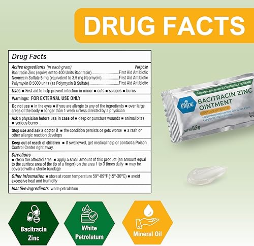 Miniatura 7 de MED PRIDE Ungüento de zinc de bacitracina, crema antibiótica para heridas, quemaduras, cortes, 144 paquetes de tamaño de viaje x 0.03 oz, primeros