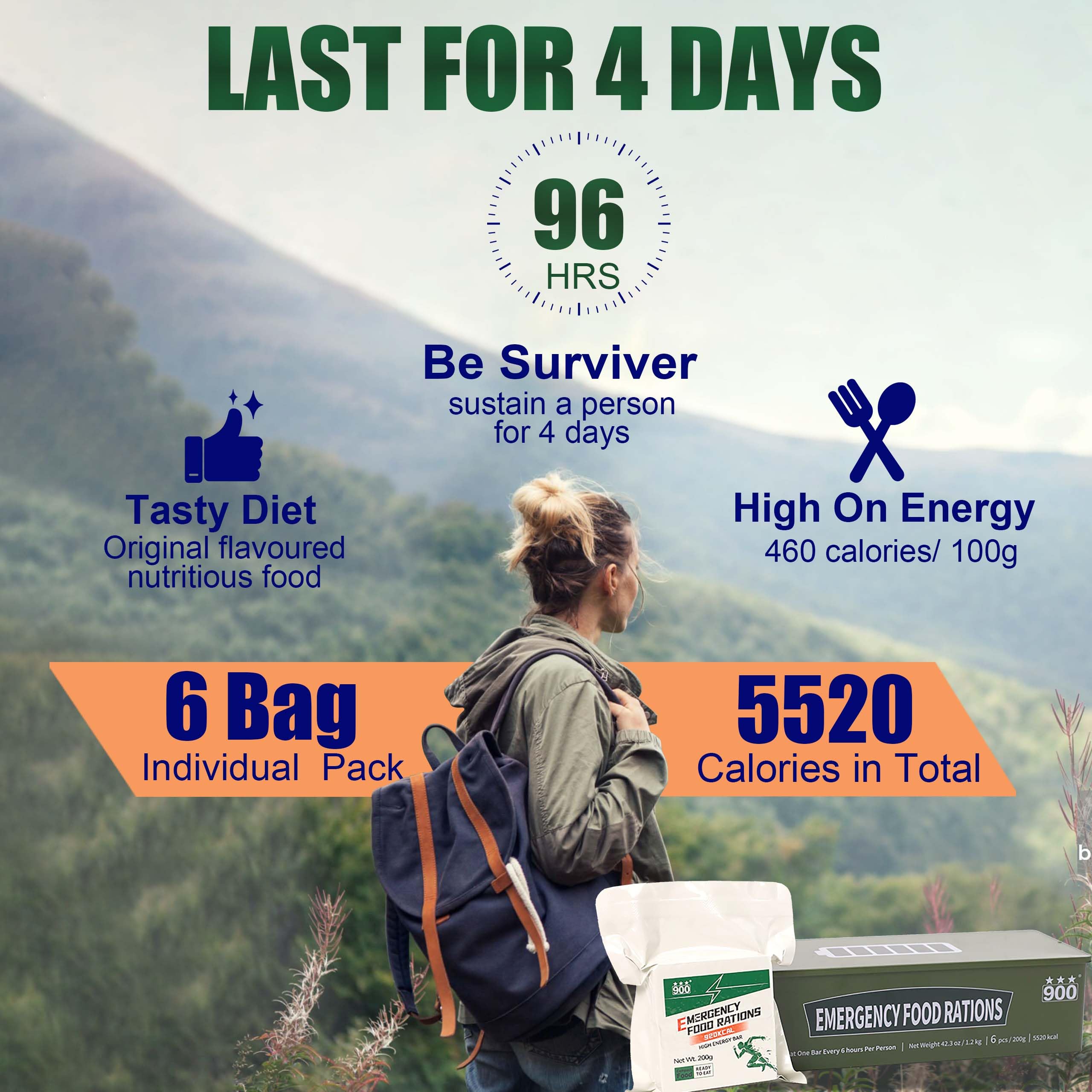Suministro de alimentos de emergencia - Sabor original Hardtack, barras de alimentos de supervivencia para 4 días, suministros de emergencia, paquete de hojalata, larga vida útil