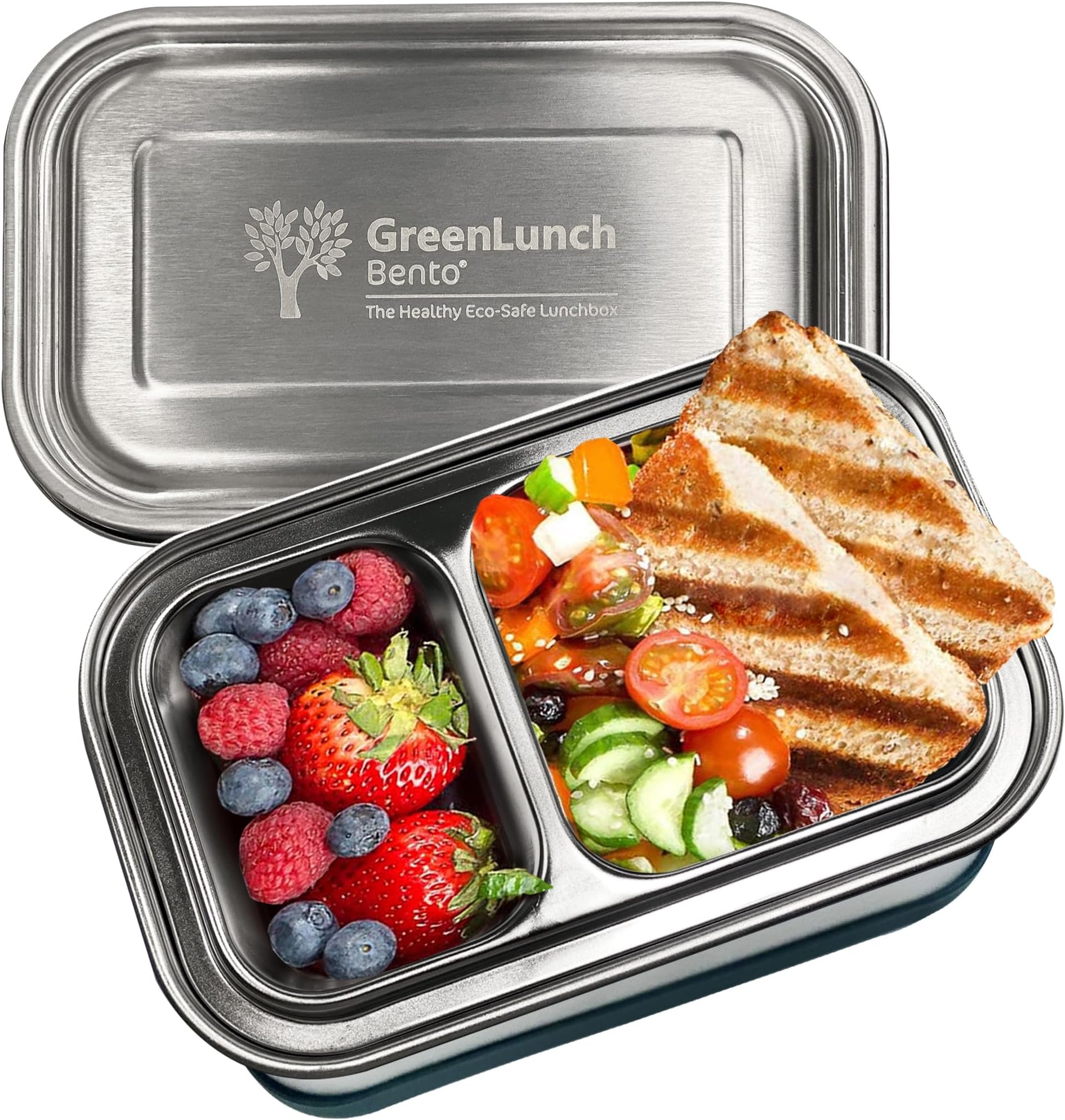 GreenLunch Bento Stainless Steel Bento Box, BPA-Free Lunch box with Snack Pods & Crack-Resistant Lunch box Containers for Adults & Kids with snap locks - Perfect for School and Office