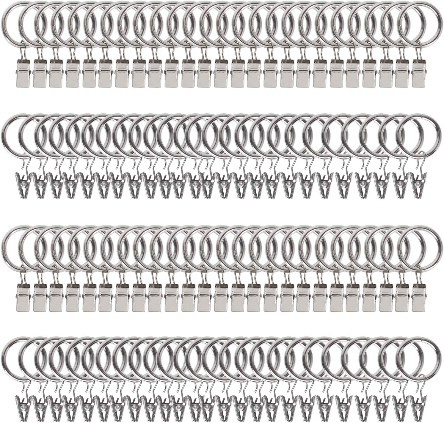 104 Pack Curtain Ring with Clips Decorative Drapery Window Ring with Hooks Strong Clip Ring for Curtain Panel Compatible with up to 5/8 Inch Drapery Rod (Silver)