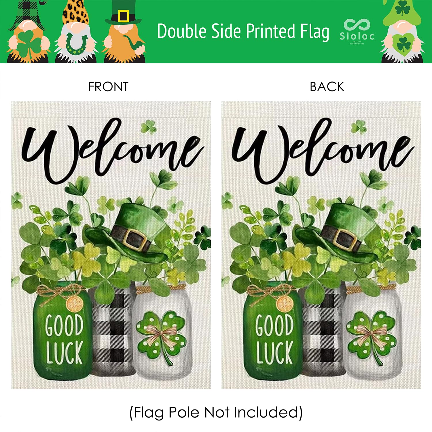 St. Patrick’s Day Shamrocks Garden Flag, 12x18 Inch Double-Sided Flag Featuring Three Jars, Shamrock Design - Image 4