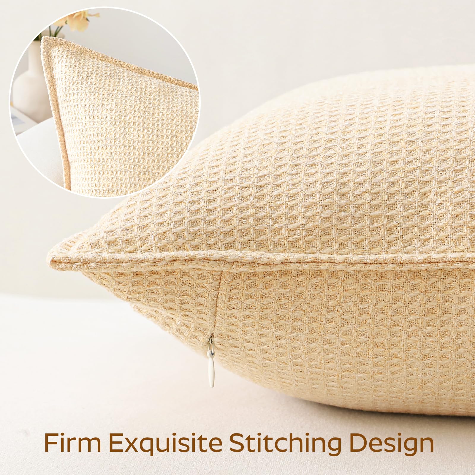 Sungeek Decorative Cushion Covers 60x60cm Set of 2 Soft Plaid Cushion Cases with Stitched Edge Boho Farmhouse Home Decor Throw Pillow Covers for Sofa Couch Patio Bedroom Living Room Beige - Image 4