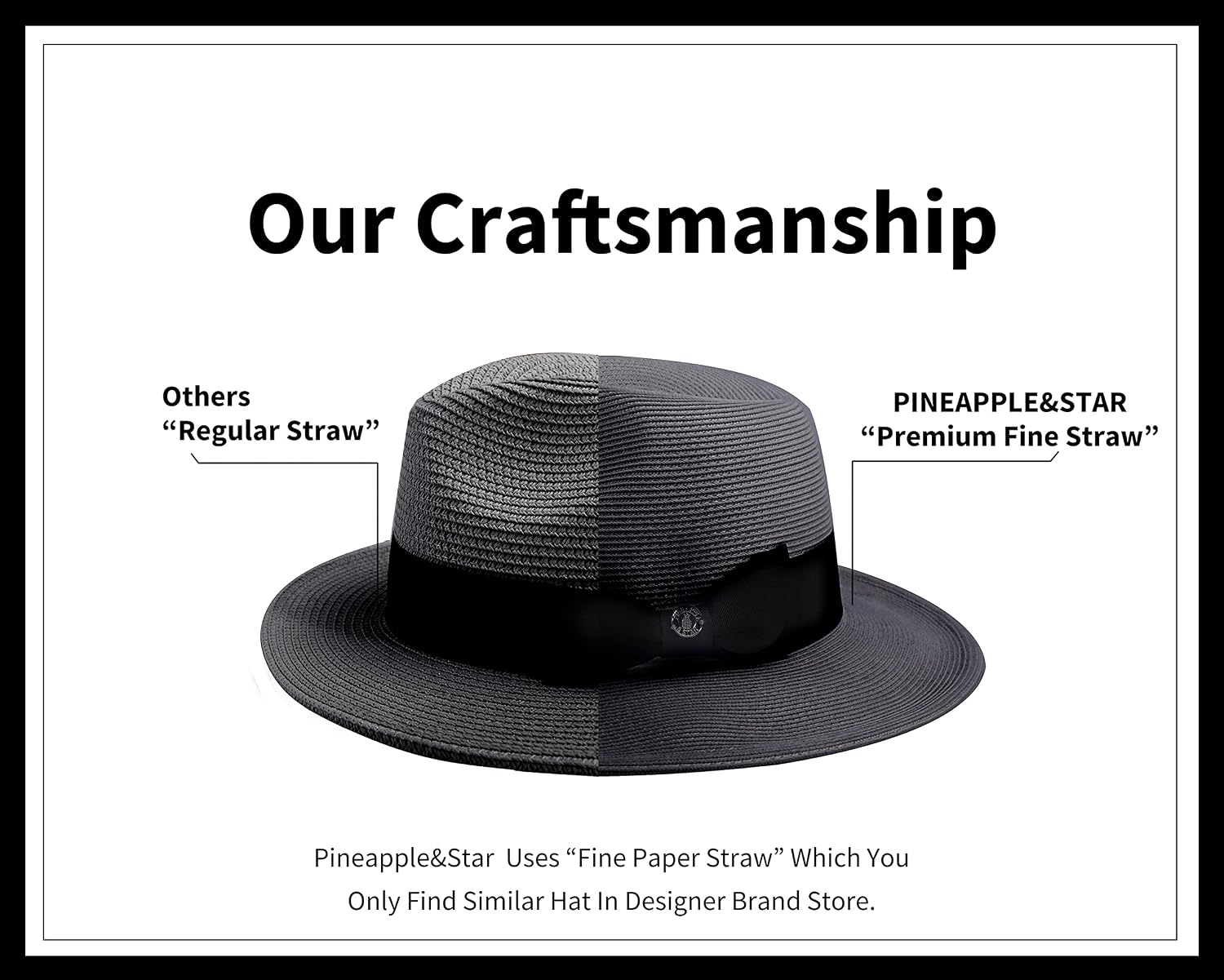 Pineapple&Star Sun Straw Fedora Beach Hat Fine Braid UPF50+ for Unisex