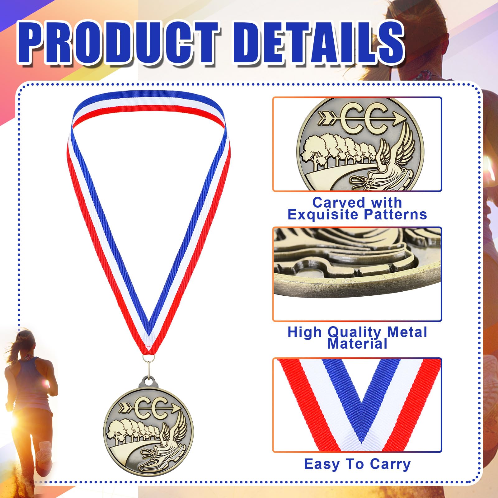 Remuuly 30/60/100 Stück Cross-Country-Medaillen, 5,1 cm, Gold-Trophäe, Auszeichnung, Metall, Erster Platz mit Halsbändern, Preisgeschenk für Langlauf-Turniere, Sportwettbewerbe, Team, Erwachsene (30