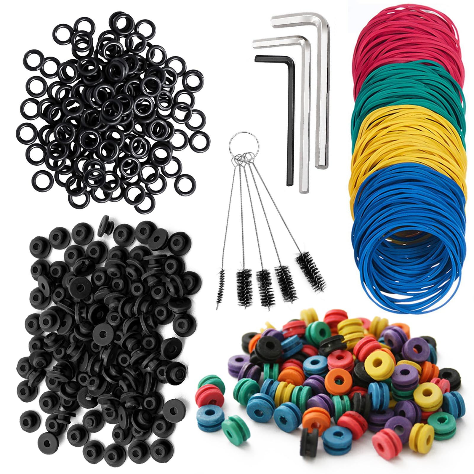 HOINCO 408Pcs Tattoo Machine Parts,Tattoo Supplies Set Tattoo Needle Pad,Colorful Tattoo Rubber Bands,Black Rubber Ring,Cleaning Brush,Hex Wrenches.