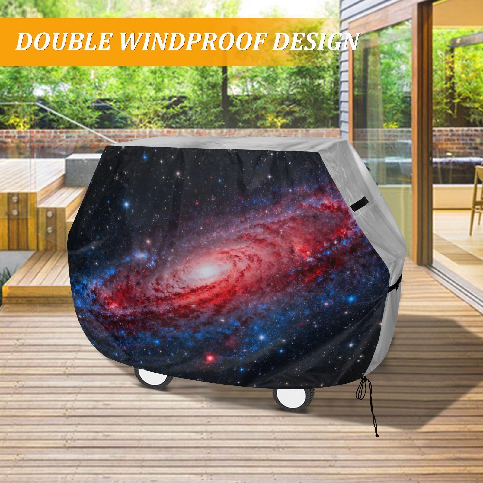 Red Universe Nebula pokrowiec na grilla 150 cm, wodoodporny, wytrzymały, odporny na rozdarcie, odporny na blaknięcie materiał, pokrowiec na grilla z regulowanym sznurkiem chroniący przed kurzem i
