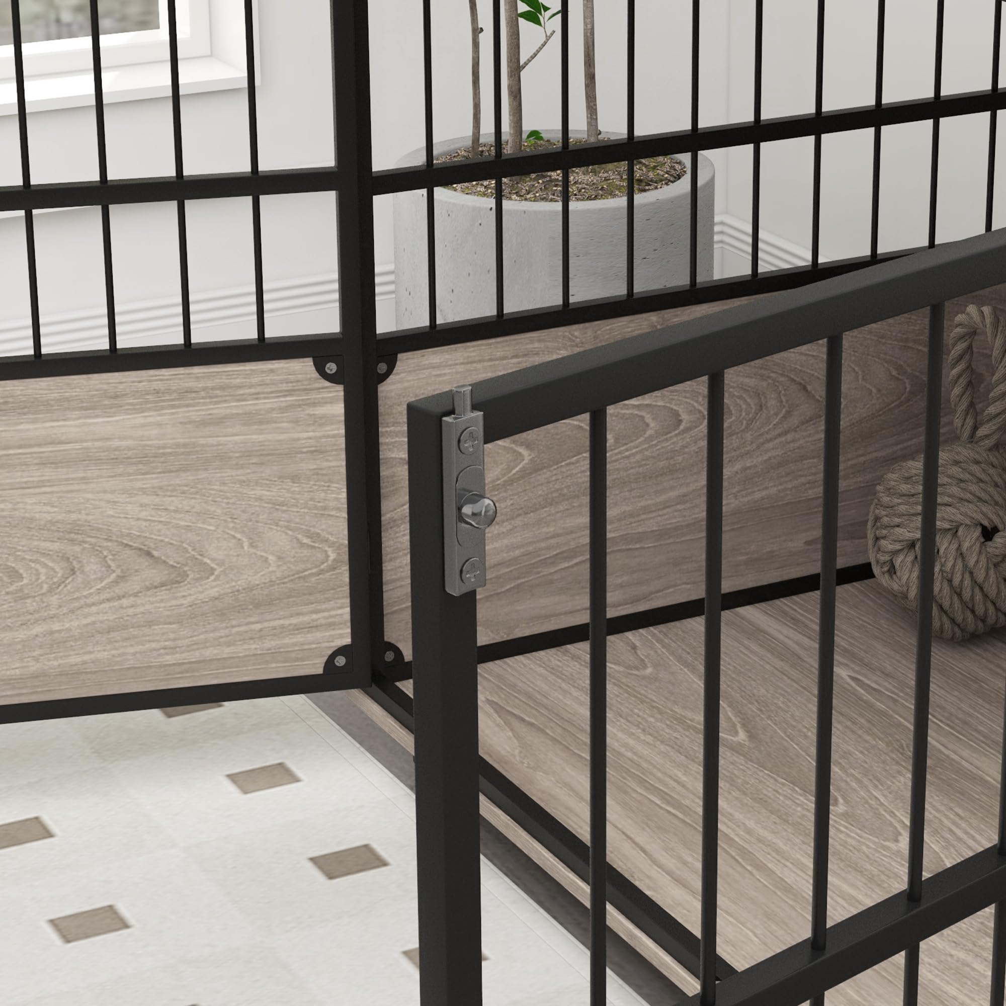 PawHut - Jaula para perro interior, mesa auxiliar, 100 x 60 x 68 cm, para perros hasta 30 kg, 3 puertas con cerradura, montaje fácil, aspecto madera negro