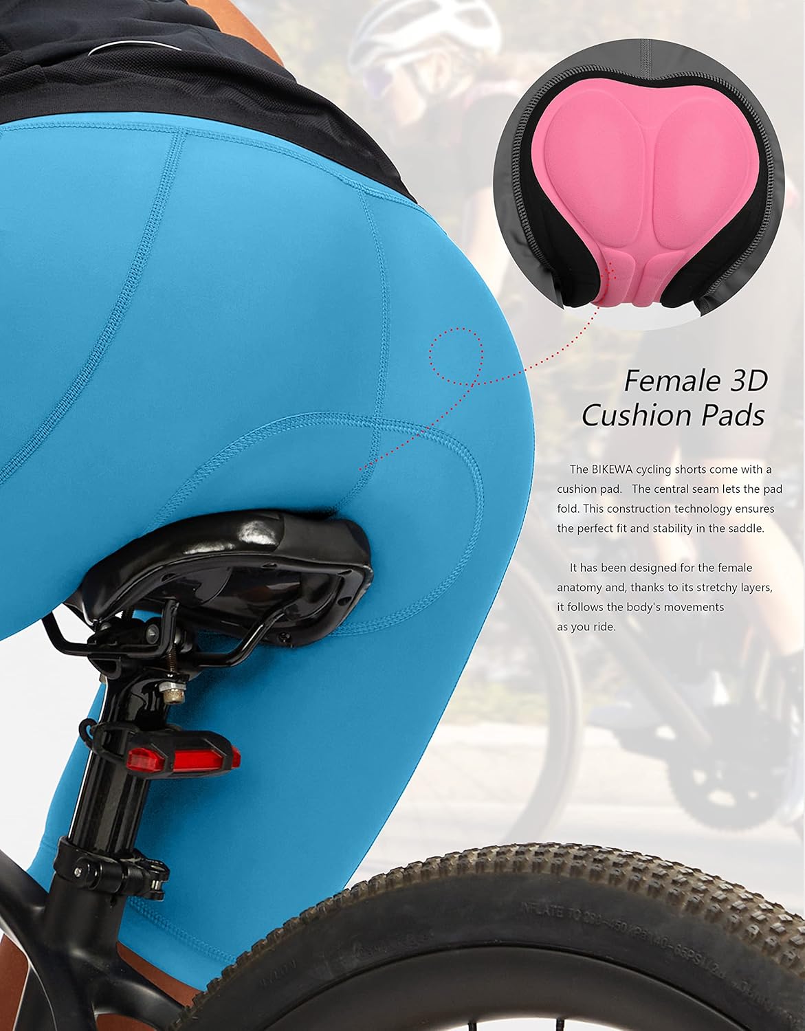 Bikewa Women's 4D Padded Bike Shorts Cycling Riding Road Biking Bicycle Cycle Shorts for Women Zipper Pockets - Image 4