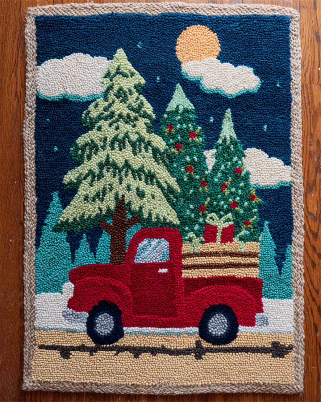 AxiangziK DIY Latch Hook Cushion Kits Christmas Trees and Cars Latch Hook Rug Kits for Beginners DIY Needlework Crocheting Tapestry Kit Home Decor 31x45in