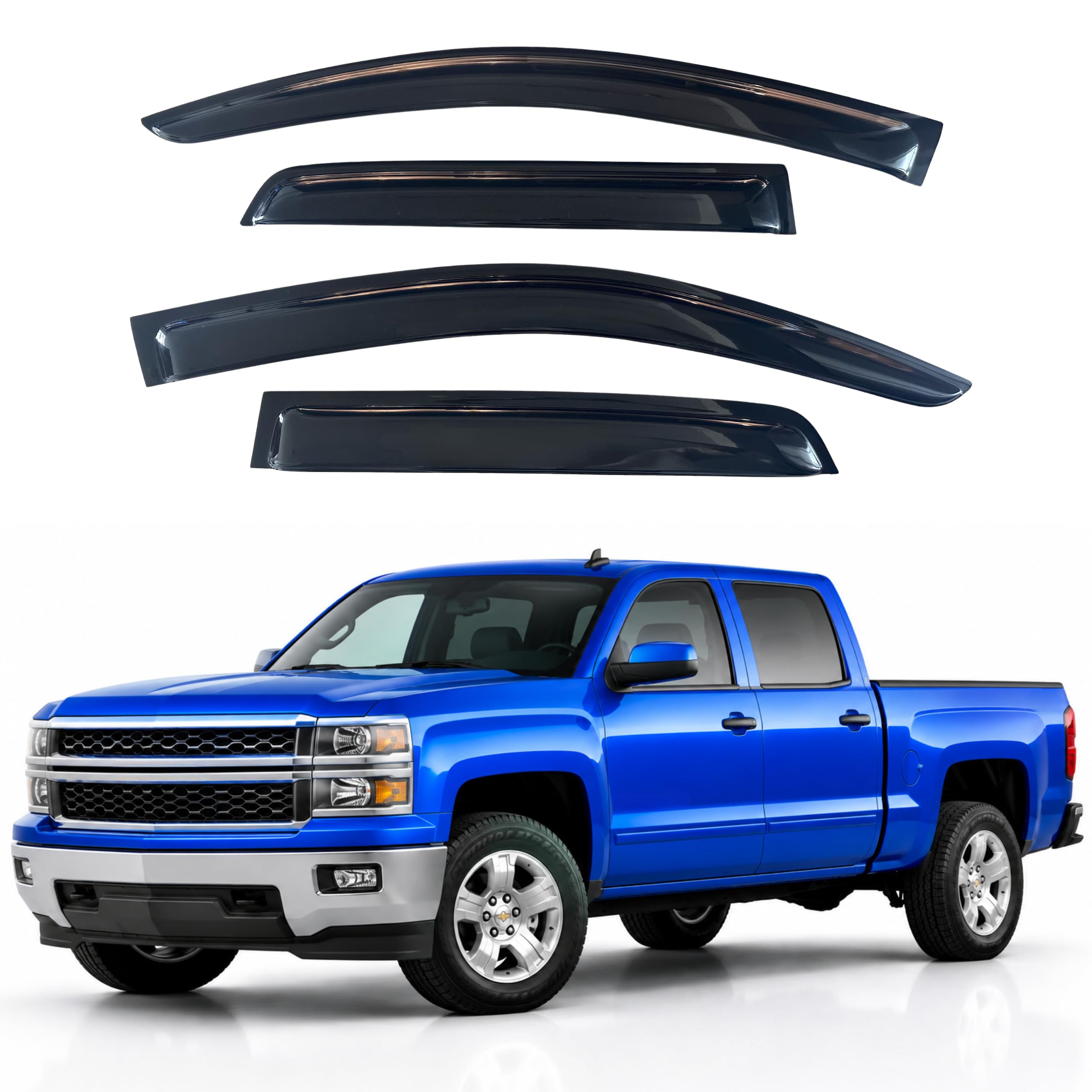 IG Window Visors Fit for 2014-2018 Chevrolet Silverado/GMC Sierra 1500 Crew Cab, Out-Channel Rain Guard Vent Deflector, Truck Accessories for 2015-2019 Chevy Silverado/Sierra 2500HD 3500HD Crew Cab